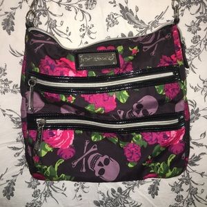 Betsey Johnson floral skull nylon crossbody bag
